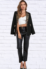 Leopard Lapel Collar Long Sleeve Blazer