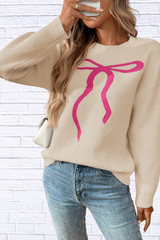 Bow Round Neck Long Sleeve Sweater