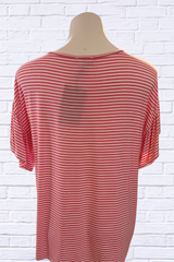 Criss Cross Neckline T Shirt - Turquoise/ White Stripe or Pink / White Stripe