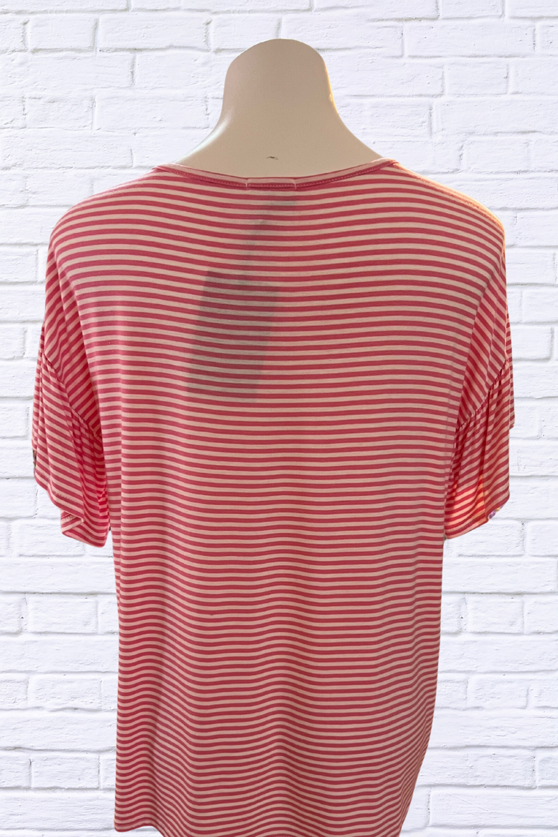Criss Cross Neckline T Shirt - Turquoise/ White Stripe or Pink / White Stripe