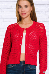 Zenana Button Down Lightweight Crochet Cardigan Sweater