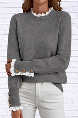 Lace Trim Mock Neck Sweater