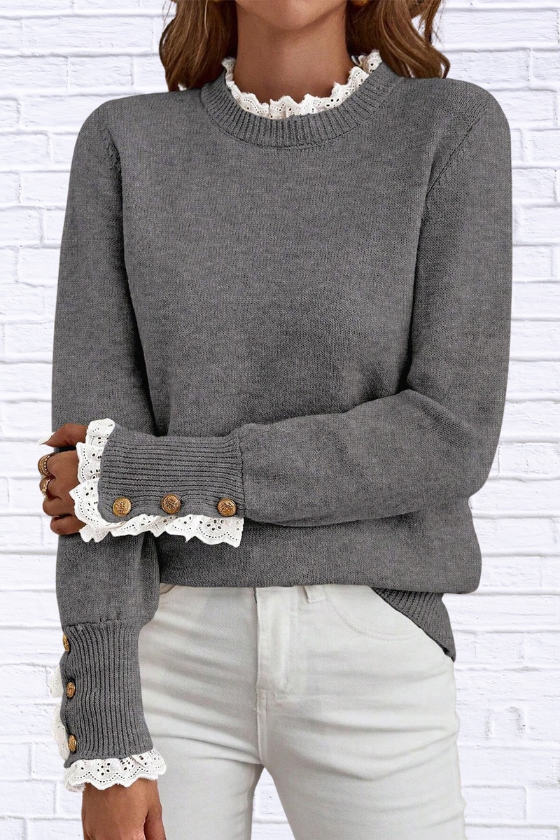 Lace Trim Mock Neck Sweater