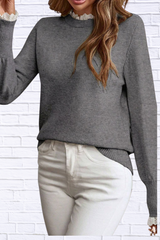 Lace Trim Mock Neck Sweater