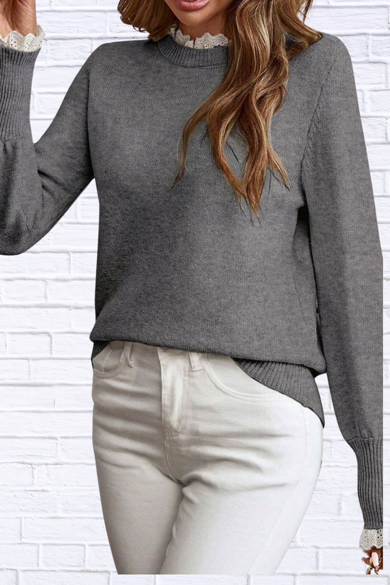 Lace Trim Mock Neck Sweater