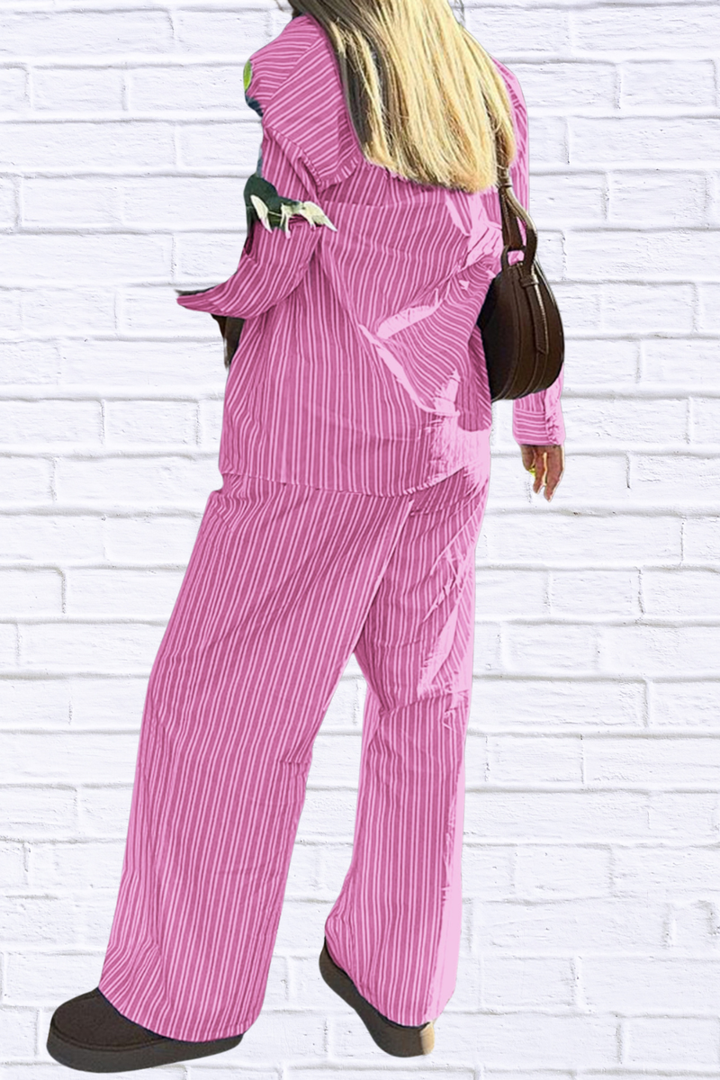 Striped Button Up Shirt and Pants Set
