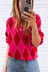 Argyle Pattern Long Sleeve Sweater