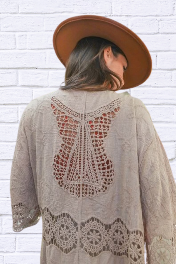 Crochet Open Patch Longline Kimono