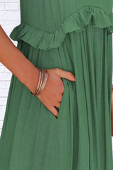 Ruffled Sleeveless Maxi Dress with Pockets