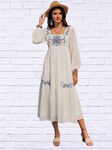 Skylo Printed Square Neck Balloon Sleeve Dress