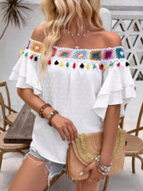 Swiss Dot Off-Shoulder Blouse