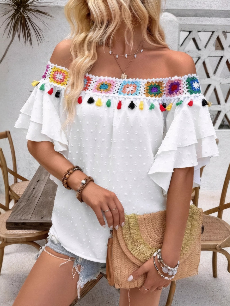 Swiss Dot Off-Shoulder Blouse