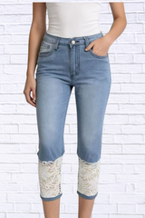 Full Size Lace Trimmed Capri Jeans Plus Size