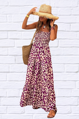 Smocked Printed Square Neck Sleeveless Dress