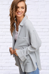 Soft Washed Crinkled Gauze Button Down Shirt