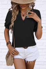 Textured Notched Flounce Sleeve Blouse