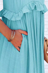 Ruffled Sleeveless Maxi Dress with Pockets