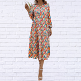 Printed Collared Neck Long Sleeve Dress