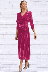 Surplice Puff Sleeve Midi Dress