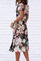 Floral Short Sleeve Midi Dress
