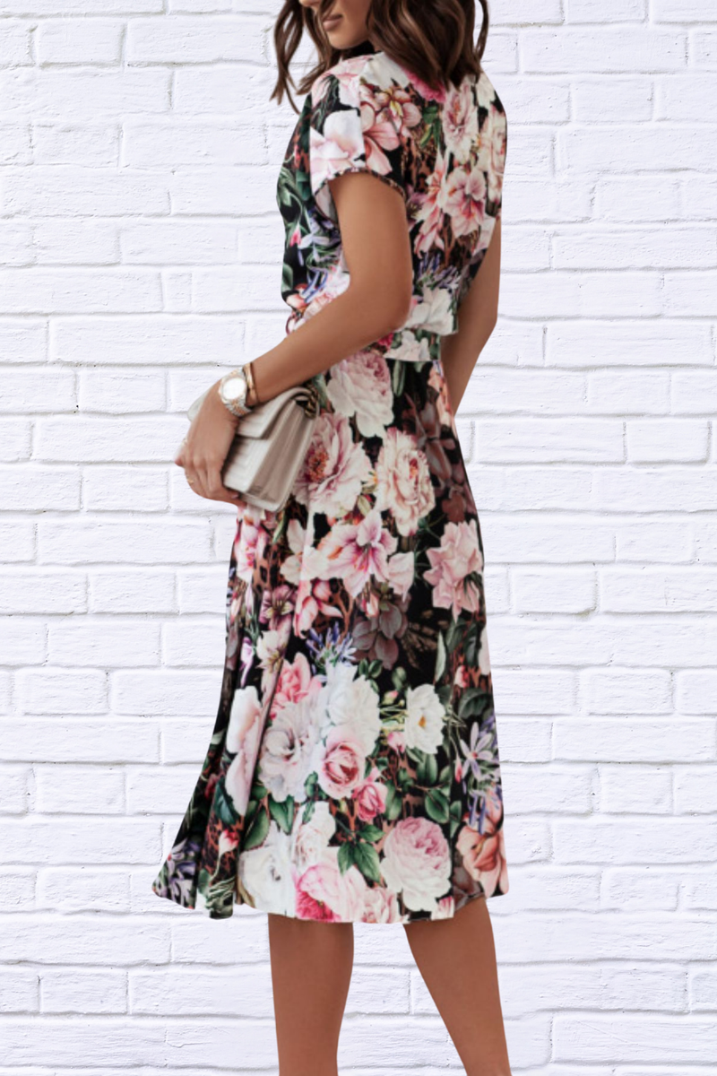 Floral Short Sleeve Midi Dress