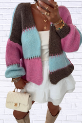 Color Block Open Front Cardigan