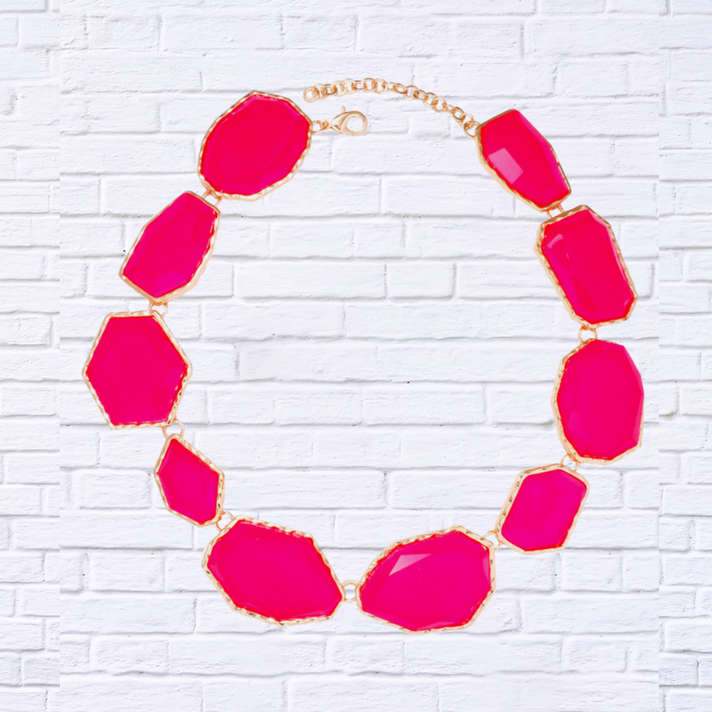 Geometrical Shape Zinc Alloy Frame Resin Necklace