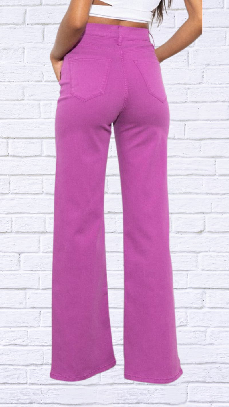Pink Front Slit Wide Leg Tencel Pants