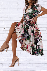 Floral Short Sleeve Midi Dress