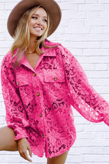 Oversize Button Up Long Sleeve Lace Shacket