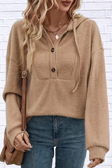 Button-Front Drawstring Hoodie