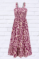 Smocked Printed Square Neck Sleeveless Dress