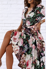 Floral Short Sleeve Midi Dress