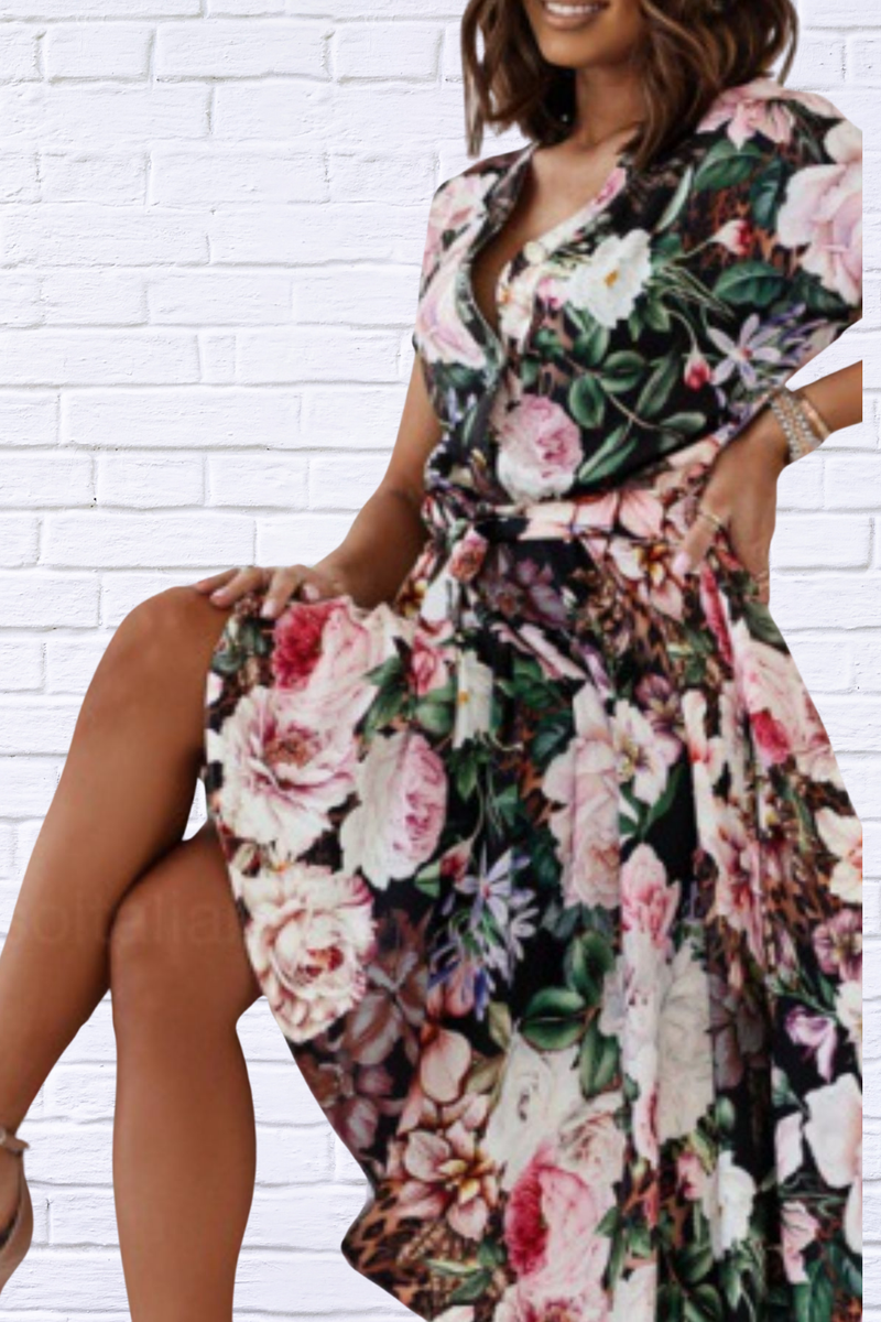 Floral Short Sleeve Midi Dress