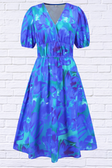 Ruched Printed Surplice Short Sleeve Dress