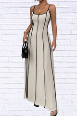 Contrast Trim Spaghetti Strap Maxi Dress (Ivory & Black)
