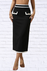 Contrast Trim Skirt (Black & White Trim Midi Skirt)