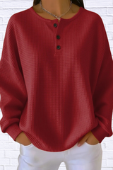 Full Size Waffle Knit Button Detail Top Plus Size