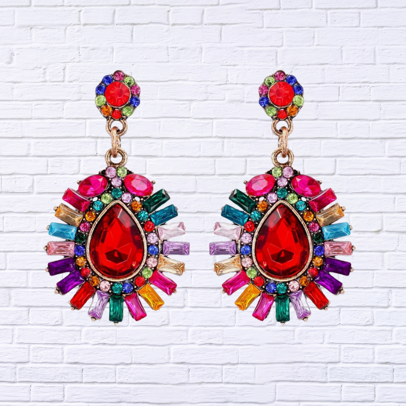 Teardrop Shape Glass Stone Dangle Earrings