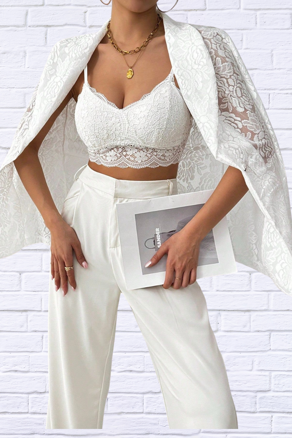 Lace Lapel Collar Long Sleeve Blazer