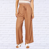 Double Take Drawstring Smocked Waist Wide Leg Pants