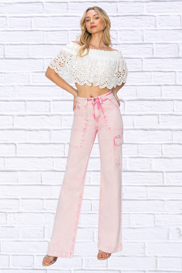 RISEN Full Size High Rise Cargo Pocket Jeans