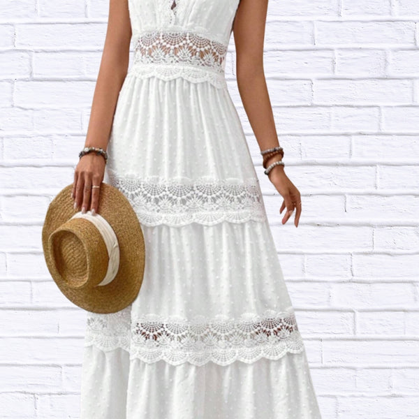 Plus Size Lace Swiss Dot Maxi Dress | Elegant & Flowy
