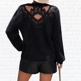 Lace Detail Cutout Long Sleeve Pullover Sweater