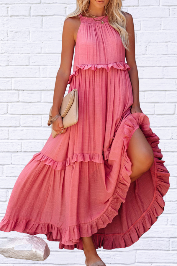 Ruffled Sleeveless Maxi Dress with Pockets