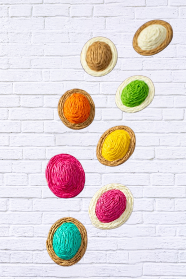 Raffia Straw Button Stud Earrings