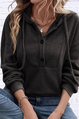 Button-Front Drawstring Hoodie