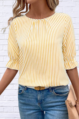 Striped Round Neck Half Sleeve Casual Blouse