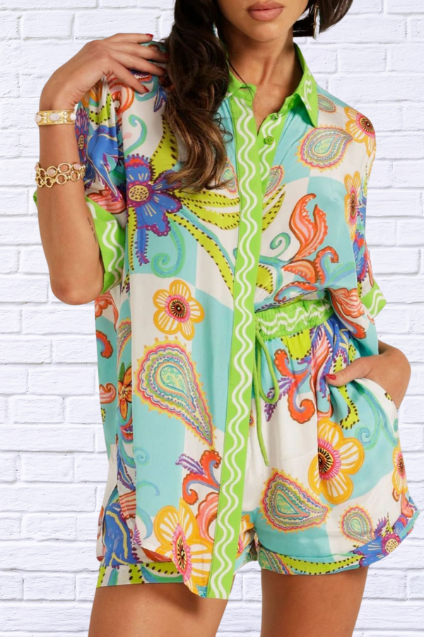 Button Up Half Sleeve Top and Shorts Set