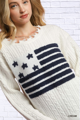 Umgee Distressed American Flag Sweater